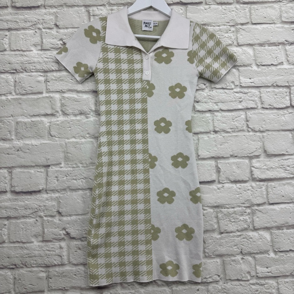 Princess Polly Lainey Mini Sweater Dress Sage Green XS/S Bodycon Y2k Floral - Picture 2 of 12